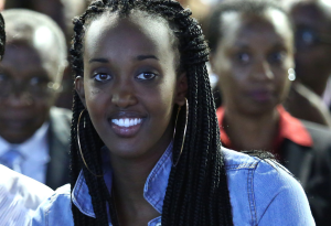 Tutsi socialite Ange Kagame (Bantu), in her natural state. Note Ange's very dark skin tone, owing to the Tutsi's Nilotic ancestral origins. Also notice her naturally kinky hair texture, which all Tutsi individuals have.