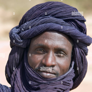 A Bella man (Niger-Congo). The Bella, also known as Ikelan, were formerly slaves of the Tuareg Berbers. Serological and craniometric analysis indicates that they are of West African origin, descending from Niger-Congo speakers. As such, the Bella predominantly carry the ancient Niger-Congo genome component. Most Bella/Ikelan individuals today also have a bit of Berber admixture, derived from interaction with the Tuareg proper.