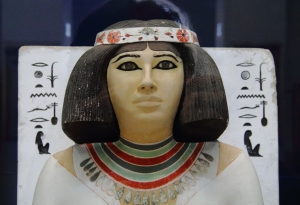 Ancient Egyptian statue of the Princess Nofret, 4th Dynasty. Although the sculpture dates from the Old Kingdom, Nofret is depicted with a relatively fair complexion, many shades lighter than the Levantine Natufian-related dynastic "New Race" would have been. This is consistent with the view that her immediate ancestors, the Predynastic Egyptians, were of a different ancestral stock from the newcomers.
